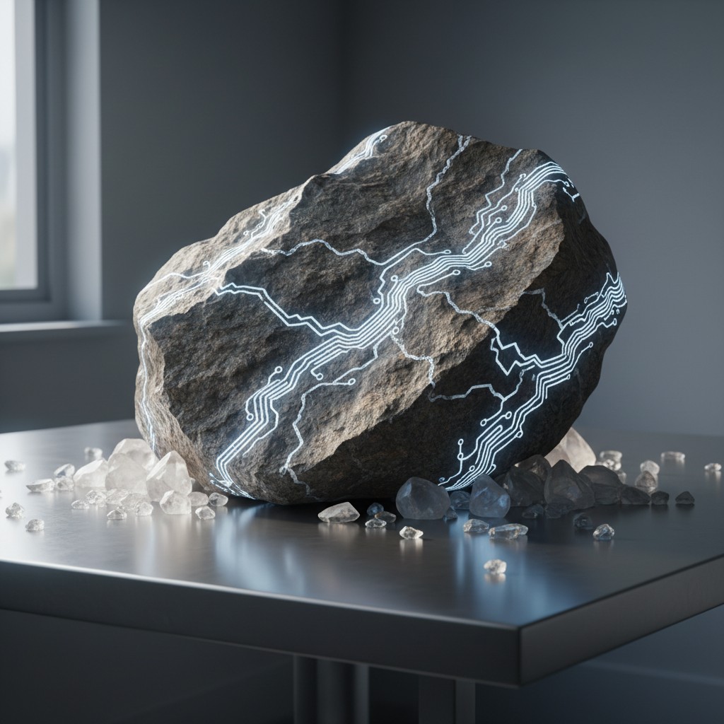 historic black rock with white circuitry on it. ">.rock